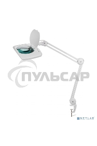 Лупа на струбцине Rexant, квадратная, 5D, с подсветкой 60 SMD LED, сенсорный регулятор яркости, белая