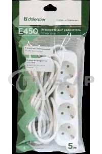 Удлинитель Defender S450 белый 5.0 м, 4 розетки 