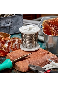 Припой ПОСу 95-5, 500г, Ø2мм, (олово 95%, сурьма 5%), бессвинцовый, ГОСТ 21931-76, катушка Rexant