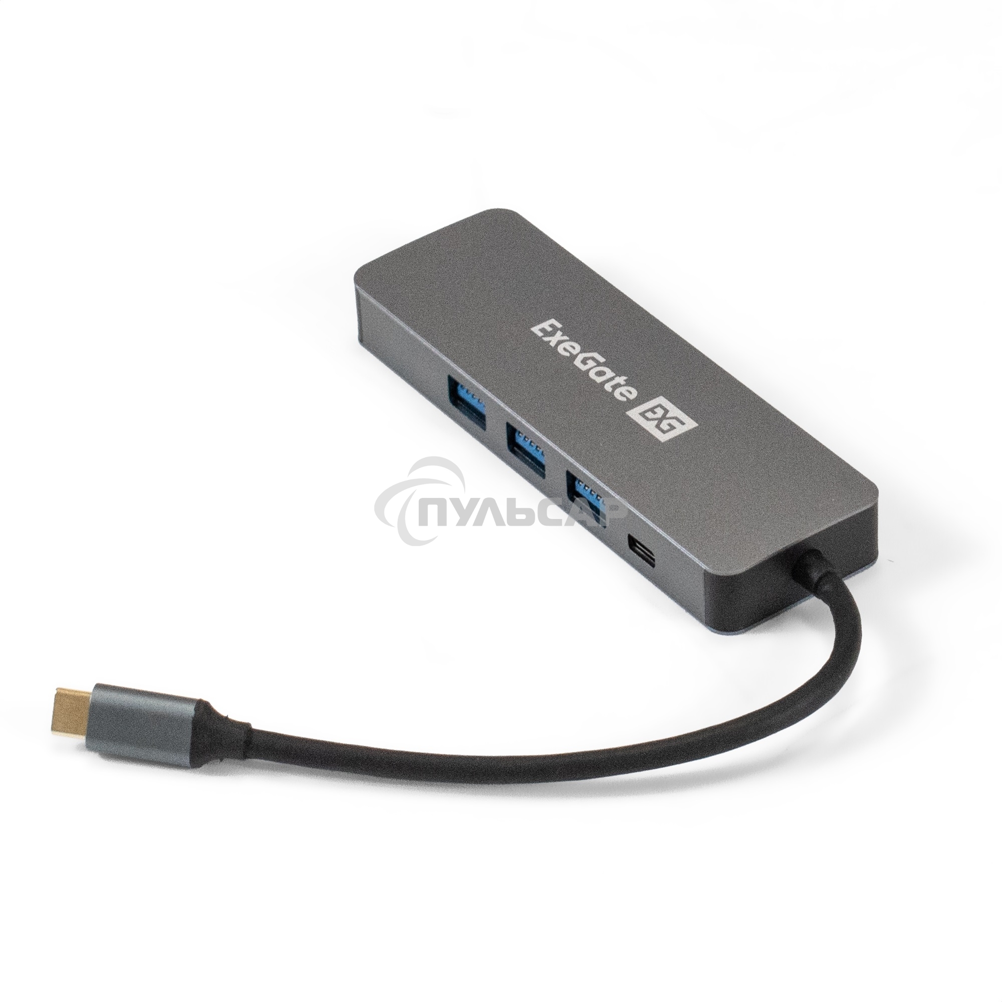 Док-станция ExeGate DUB-31C/PD/H (кабель-адаптер USB Type-C --> 3xUSB3.0 + PD 60W + HDMI 4K@30Hz, Plug&Play, серый)
