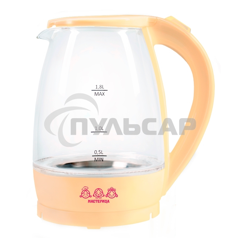 Чайник электрический Мастерица ЕК-1801G, ваниль, 1,8л, стекло, 1850 Вт