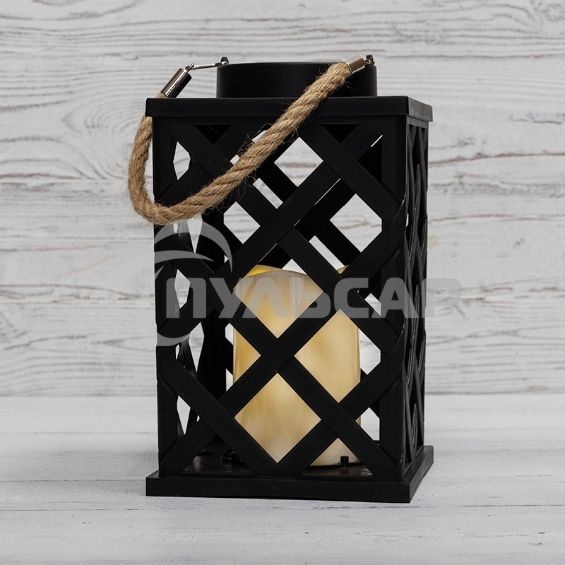 Декоративный фонарь Neon-night на солнечной батарее 14х14х24 см, черный плетеный корпус, теплый белый цвет свечения