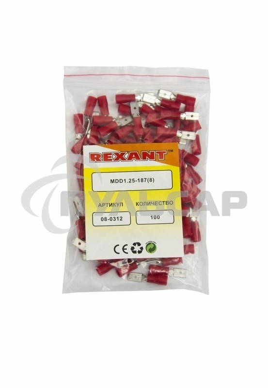 Клемма плоская изолированная штекер 4.8 мм 0.5-1.5 мм² (РПи-п 1.5-(4.8)/РПИп 1,25-5) красная Rexant