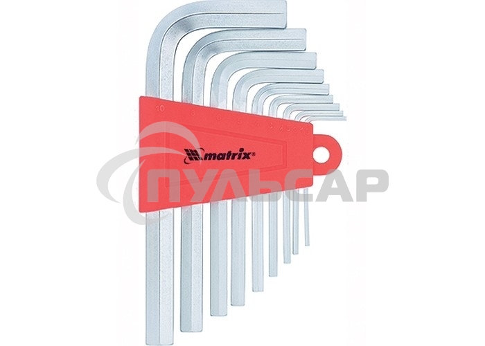 Набор ключей имбусовых Matrix HEX, 1,5–10 мм, CrV, 9 шт., короткие, сатин.