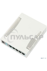 Сетевой коммутатор MikroTik RB260GS RouterBOARD 260GS 5-port Gigabit smart switch with SFP cage, SwOS, plastic case, PSU