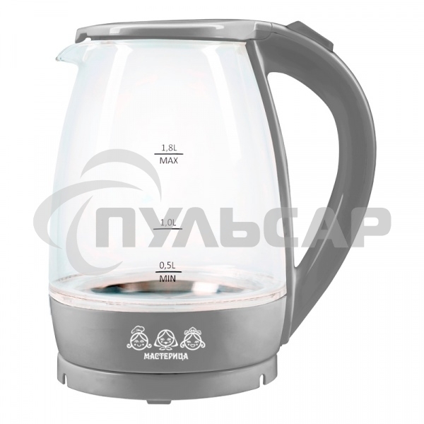 Чайник электрический Мастерица ЕК-1801G, дымчатый, 1,8л, стекло, 1850 Вт