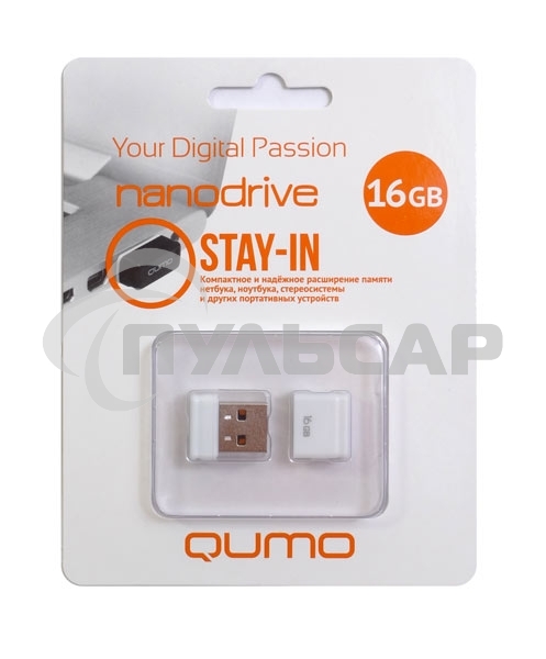 Флешка USB QUMO 16 Gb, NANO QM16GUD-NANO-W белый