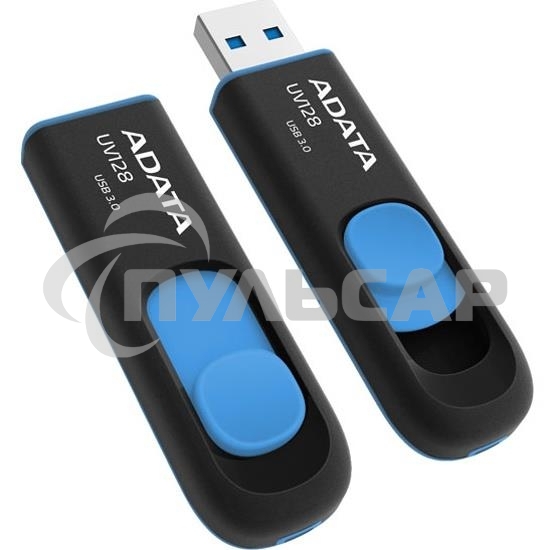 Флешка USB ADATA UV128 (AUV128-32G-RBE), 32 Gb, USB 3.0, R/W 100/30, черный/синий