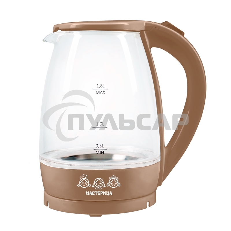 Чайник электрический Мастерица ЕК-1801G, капучино, 1,8л, стекло, 1850 Вт
