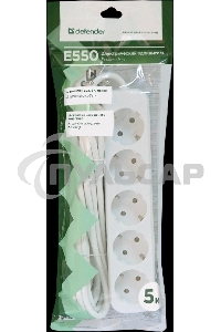 Удлинитель Defender E550 белый 5.0 м, 5 розеток 