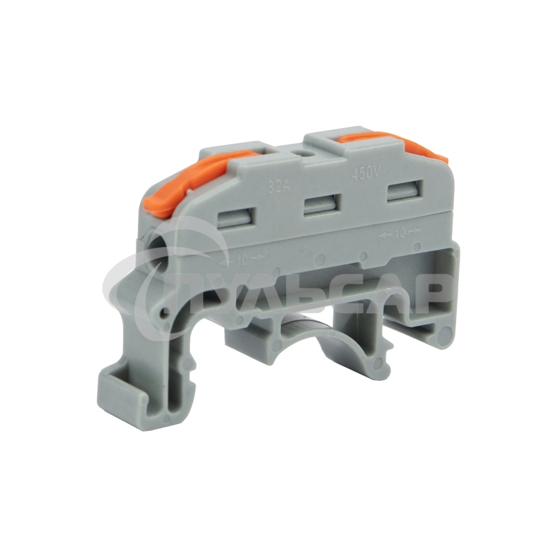 Клемма соединительная многоразовая проходная 1 полюс с креплением на DIN-рейку (0,08-4 мм²), серая (25 шт./уп.) Rexant