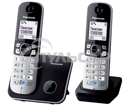 Телефон беспроводной (DECT) Panasonic KX-TG6812RU черный (труб. в компл.:2шт) АОН