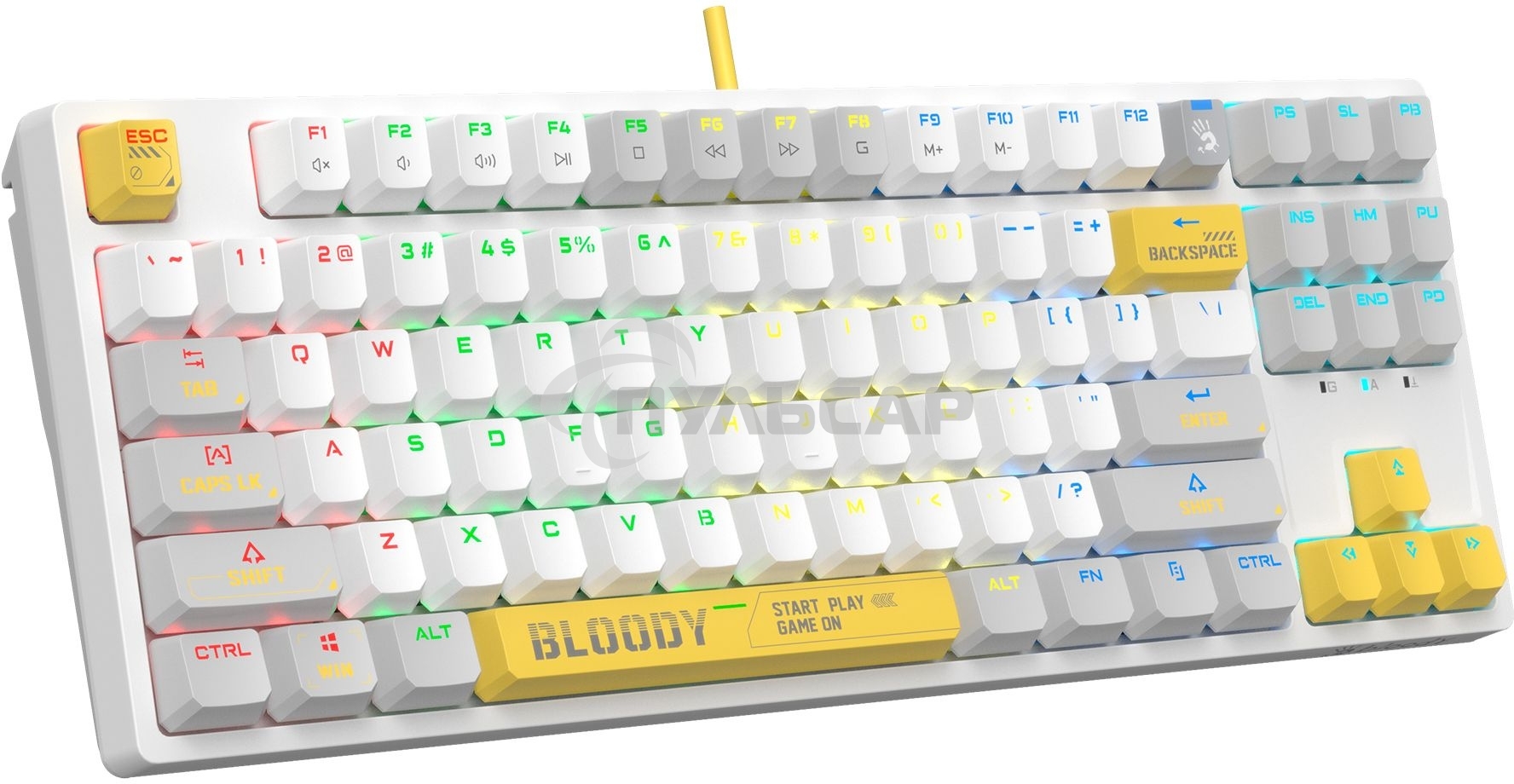 Клавиатура проводная A4Tech Bloody S87 Energy (S87 USB ENERGY WHITE) USB белый/желтый