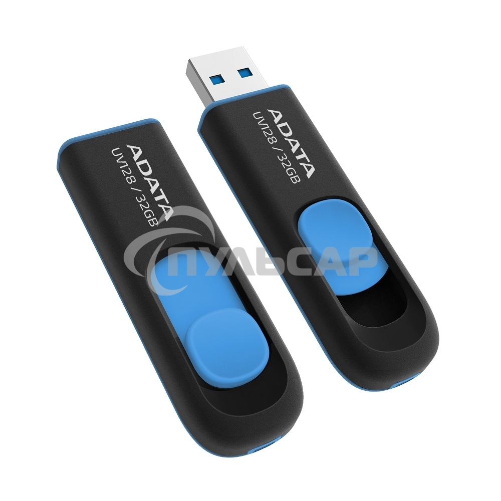 Флешка USB ADATA UV128 (AUV128-32G-RBE), 32 Gb, USB 3.0, R/W 100/30, черный/синий