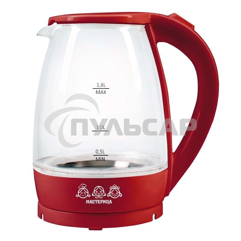 Чайник электрический Мастерица ЕК-1801G, рубин, 1,8л, стекло, 1850 Вт