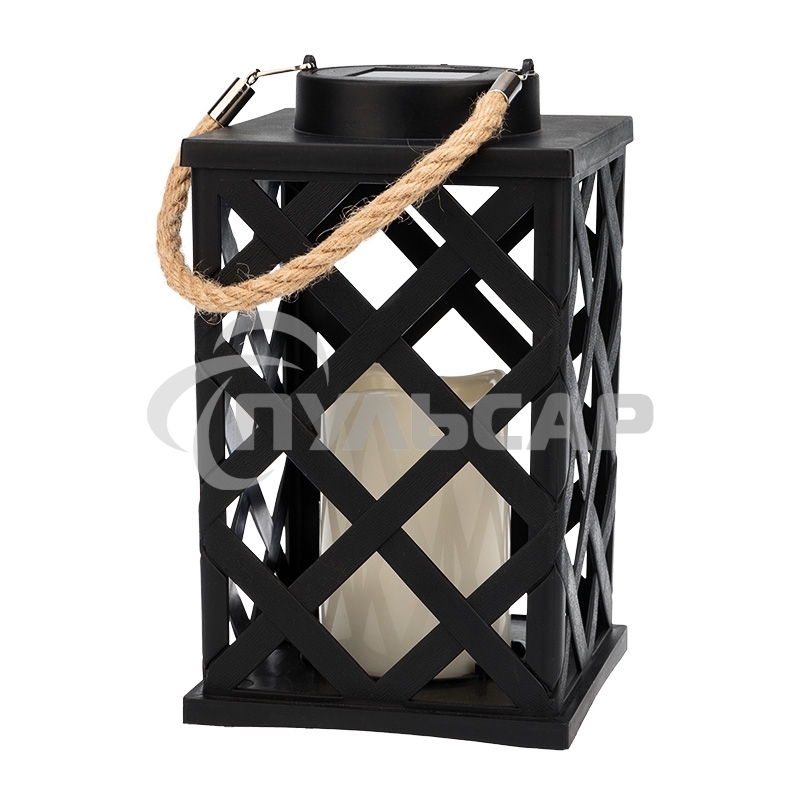Декоративный фонарь Neon-night на солнечной батарее 14х14х24 см, черный плетеный корпус, теплый белый цвет свечения