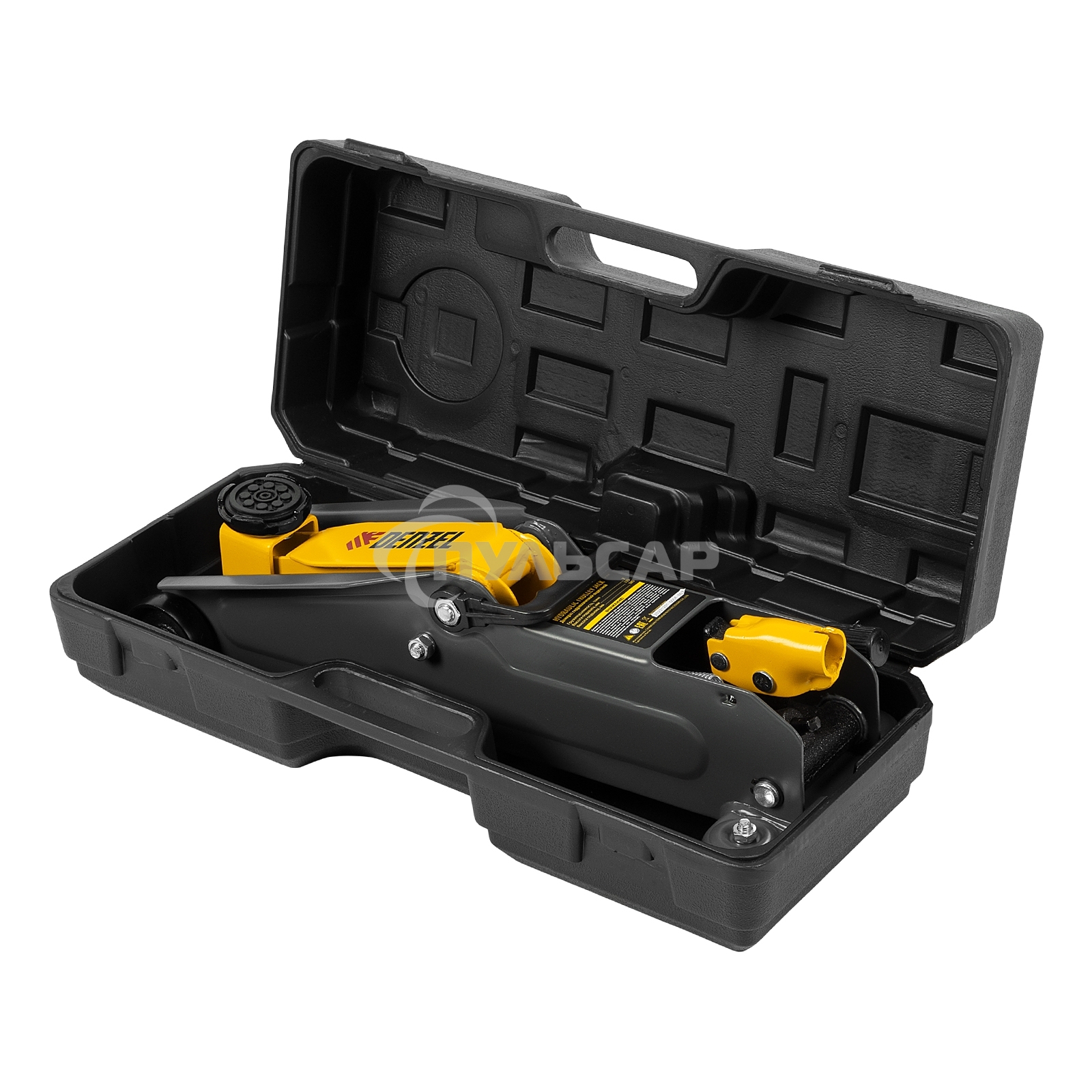 Домкрат гидравлический подкатной Denzel 2т, 135-385 мм, в пласт. кейсе 51231