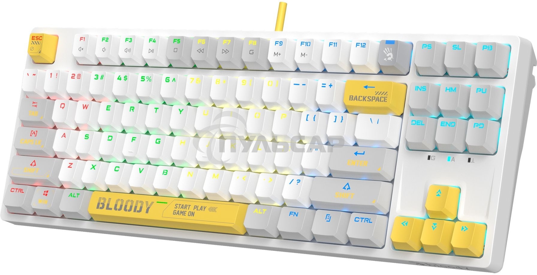 Клавиатура проводная A4Tech Bloody S87 Energy (S87 USB ENERGY WHITE) USB белый/желтый