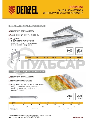 Гвозди для пнев. нейлера (оцинк.), длина - 65 мм, диам. - 2,9 мм, 2000 шт. Denzel