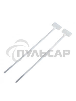 Стяжка пластиковая нейлоновая с площадкой для маркировки 3,6х205мм, белая, 100шт