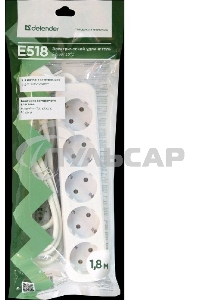 Удлинитель Defender E518 белый 1.8 м, 5 розеток 