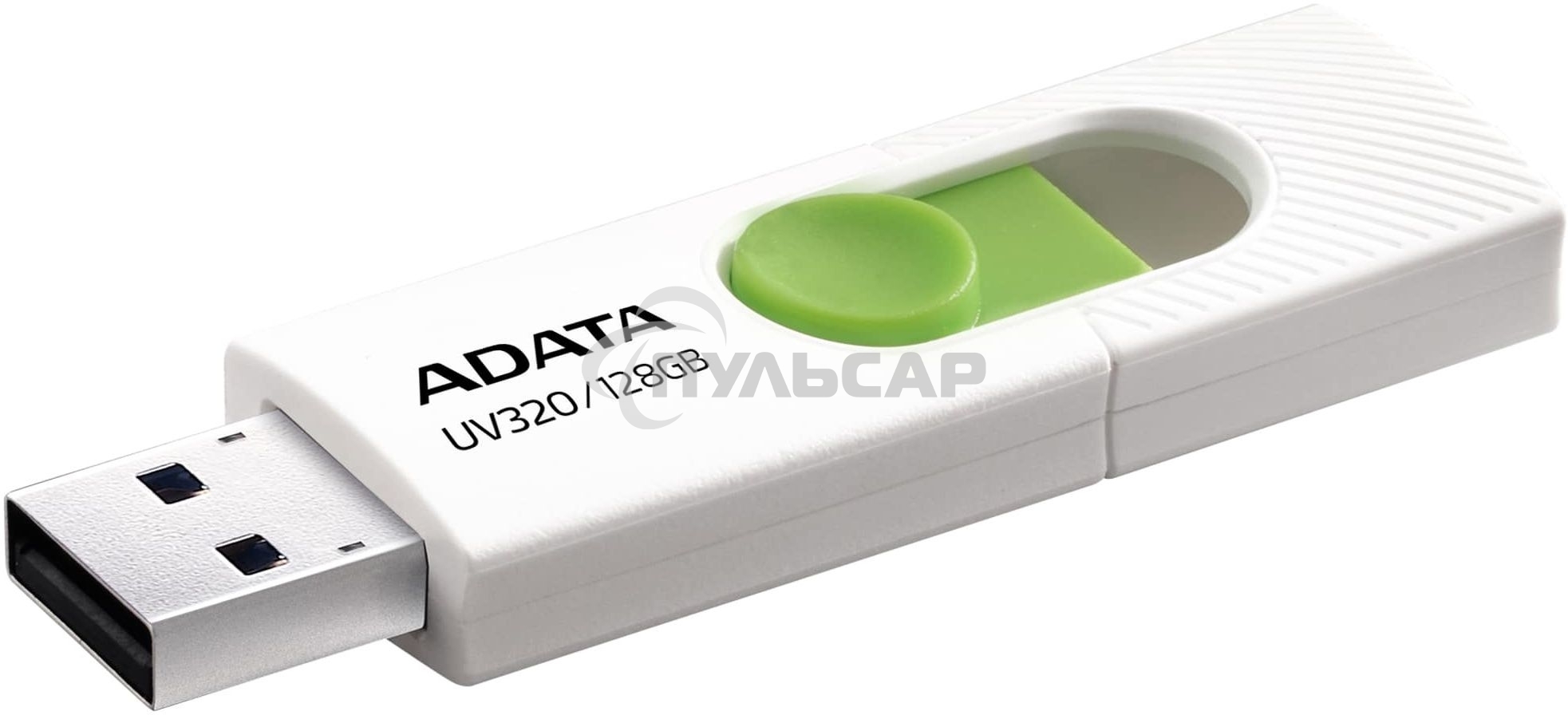 Флешка USB ADATA UV320 (AUV320-128G-RWHGN), 128 Gb, USB 3.2 Gen1, R/W 100/30, белый/зеленый