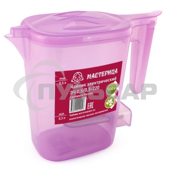 Чайник электрический Мастерица ЭЧ 0,5/0,5-220, пластиковый, сиреневый прозрачный, 0,5л, 500 Вт (в уп. 10 шт)