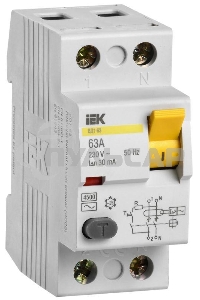 Выключатель дифференциального тока (УЗО) Iek MDV10-2-063-030 ВД1-63 2Р 63А 30мА ИЭК