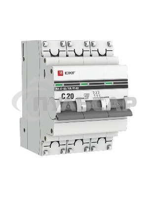 Выключатель автоматический EKF mcb4763-3-20C-pro 3P 20А (C) 4,5kA ВА 47-63 EKF PROxima