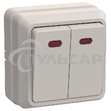 Выключатель 2-кл. ОП ОКТАВА с инд. 10А IP20 ВС20-2-1-ОКм крем. ИЭК EVO21-K33-10-DC