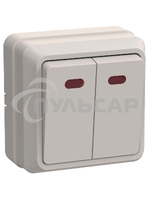 Выключатель 2-кл. ОП ОКТАВА с инд. 10А IP20 ВС20-2-1-ОКм крем. ИЭК EVO21-K33-10-DC