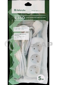 Удлинитель Defender E350 белый 5.0 м, 3 розетки 