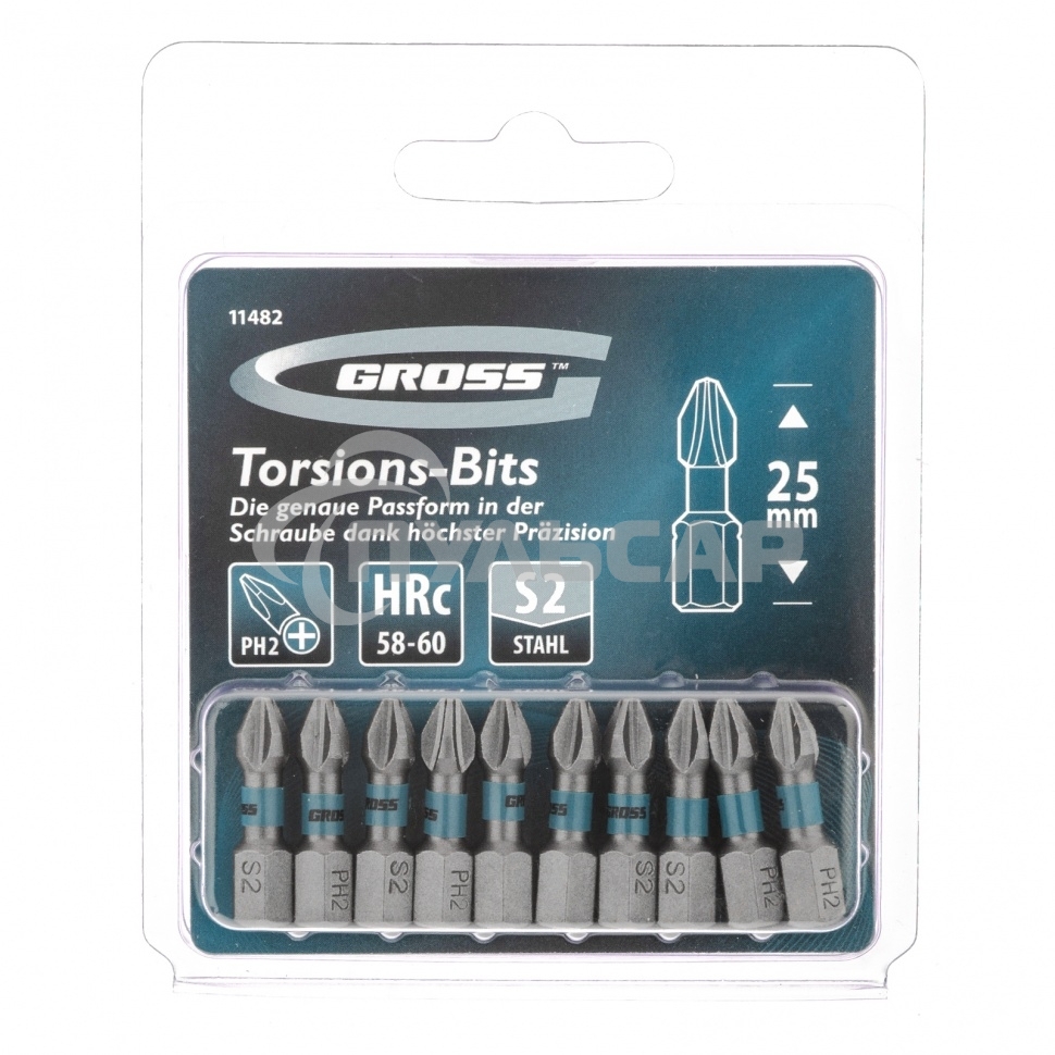 Набор бит торсионных PH2x25 мм, для ударных шуруповертов, 10 шт. Gross