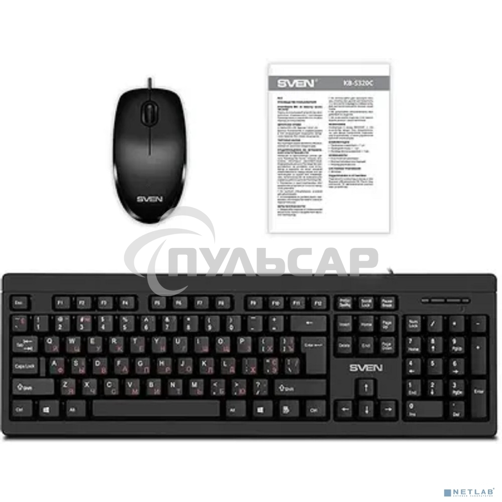 Комплект клавиатура + мышь SVEN KB-S320C клавиатура и мышь черные (USB, 105 кл, 4 кнопки, 1000 dpi)
