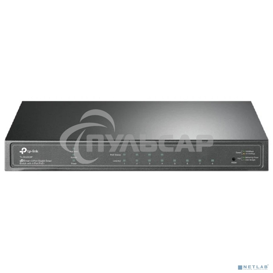 Коммутатор TP-Link JetStream 8-Port Gigabit Smart Switch with 4-Port PoE+, 4× Gigabit PoE+ Ports, 802.3at/af, 62 W PoE Power, Desktop Steel CaseIntegration with Omada SDN Controller, 802.1Q VLAN, STP/RSTP/MSTP, IGMP Snooping, 802.1p/DSCP QoS, ACL, 802.1x,