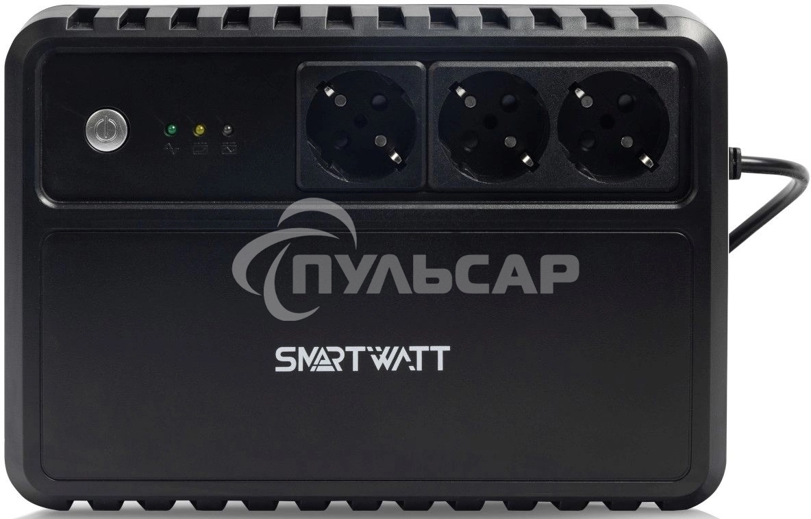 Источник бесперебойного питания SMARTWATT UPS SAFE 1000 черный, 1000/600 ВА/Вт, линейно-интерактивный, напольный, LED индикация, Shuko CEE7/4 - 3 шт.