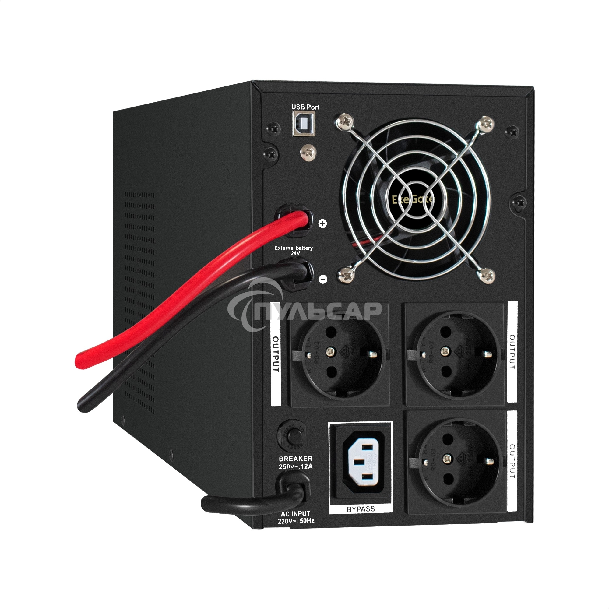 Комплект Источник бесперебойного питания EX295989RUS + батарея 26Aч EX282970RUS 2шт (инвертор, синус, для котла) ExeGate SineTower SZ-2000.LCD.AVR.3SH.1C13.USB 2000VA/1600W, чистый синусоида, LCD дисплей, AVR, 3*Schuko+1*C13, USB, линейно-интерактивный, ч