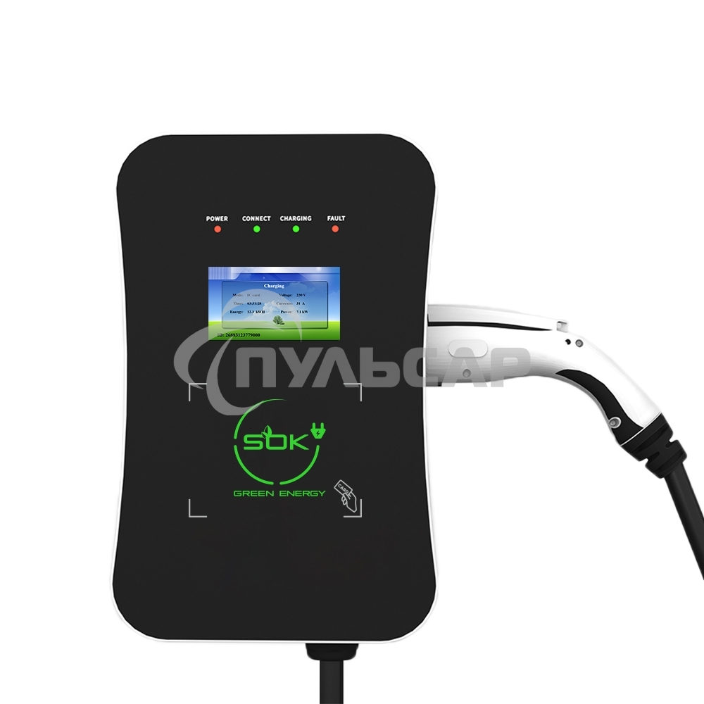 Зарядная станция S'OK Green Energy M3W Series Wallbox EV Charger SM3W10732542-7wf, 1-phase,7kw (32a/ 220v), ocpp 1.6j, rfid, wifi, lan, ip54, кабель 7.5м