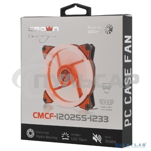 Вентилятор для корпуса Crown CMCF-12025S-1233 черный/оранжевый, 120 мм, 1650 об/мин, 23 дБ, 3 pin
