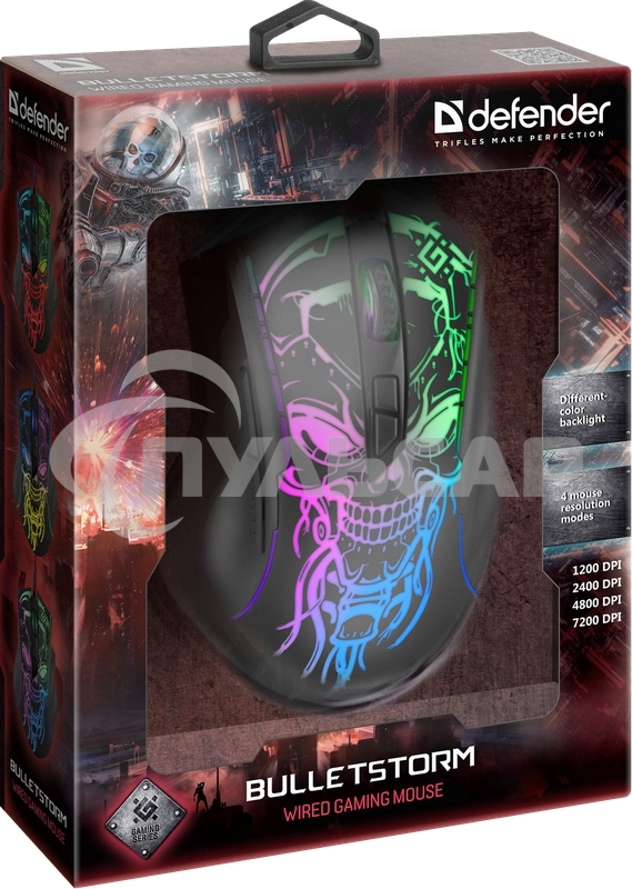 Мышь проводная Defender Bulletstorm GM-928 черный, 7200 dpi, USB, кнопки - 7