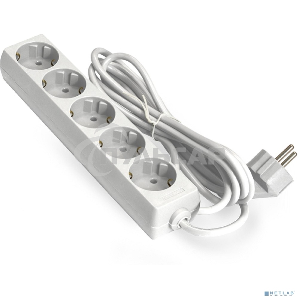 Удлинитель ExeGate ECE-5-5W (EX285827RUS), белый, 5 м, евровилка с заземлением, 5 евророзеток с заземлением, 2200 Вт