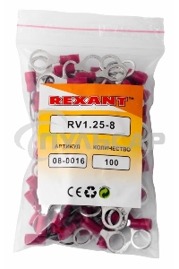 Наконечник кольцевой изолированный ø 8.4 мм 0.5-1.5 мм² (НКи 1.5-8/НКи 1,25-8) красный Rexant