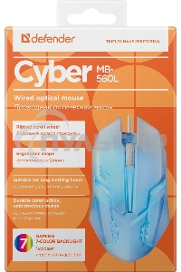 Мышь проводная Defender Cyber MB-560L белый, 1200 dpi, USB, кнопки - 3