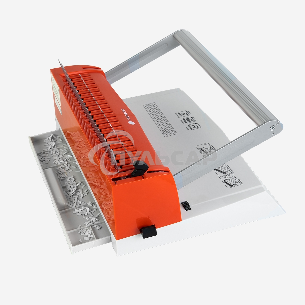 Переплетчик ГЕЛЕОС БП-16 бело-красный на пластиковую пружину, А4, ручная перфорация 16 листов, переплет макс до 500 л., глубина перфорации 2-3-4-5 мм