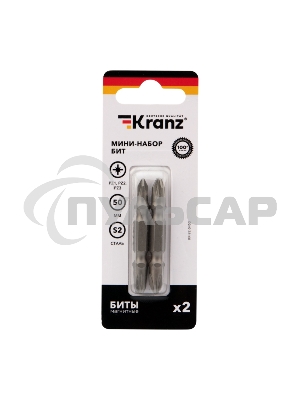 Мини-набор бит KRANZ PZ2xPZ2, PZ1xPZ3-50 мм (2 шт./уп.)