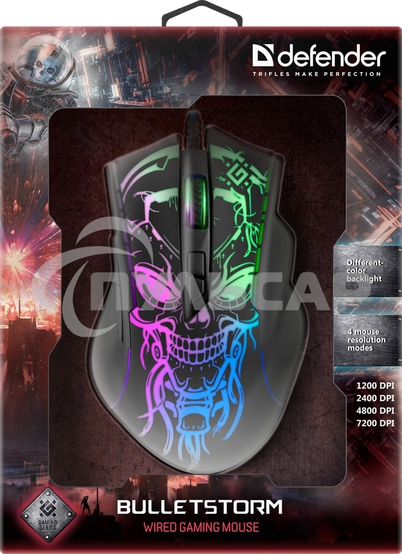 Мышь проводная Defender Bulletstorm GM-928 черный, 7200 dpi, USB, кнопки - 7