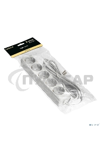 Удлинитель ExeGate ECE-5-5W (EX285827RUS), белый, 5 м, евровилка с заземлением, 5 евророзеток с заземлением, 2200 Вт