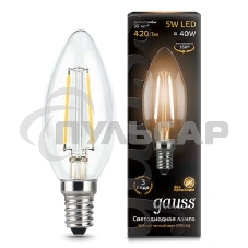 Лампа светодиодная Gauss 103801105LED Filament Candle Е14 5Вт 2700к 1/10/50