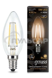 Лампа светодиодная Gauss 103801105LED Filament Candle Е14 5Вт 2700к 1/10/50
