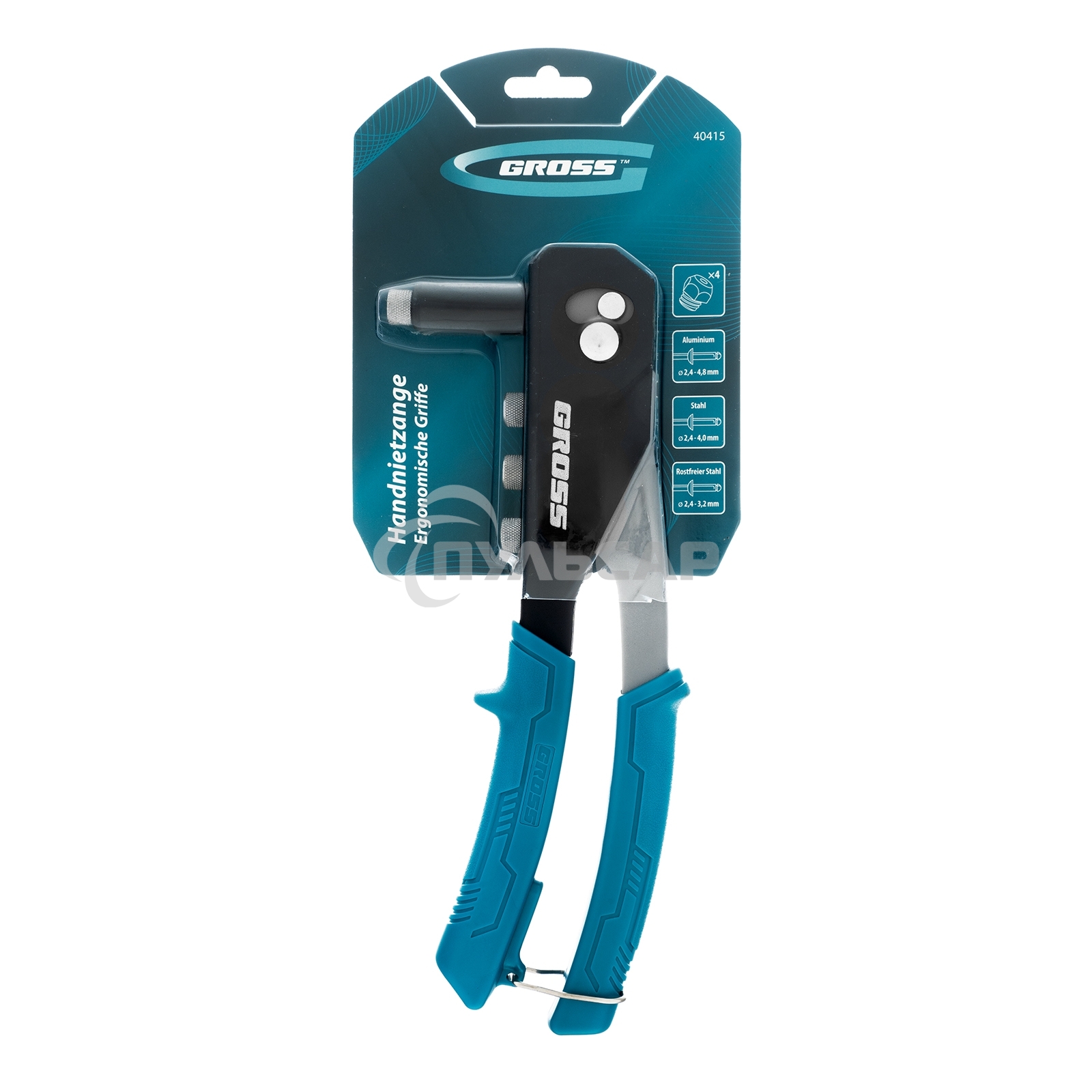 Заклепочник ручной, 260 мм, заклепки 2,4-3,2-4,0-4,8 мм Gross